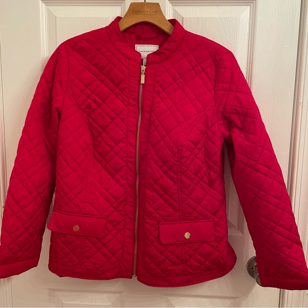 Charter Club Red Quilted Jacket Puffer Full Zip Lightweight Size P M